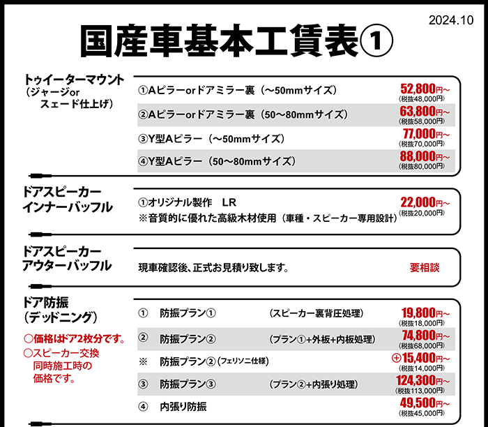 国産車基本工賃表①