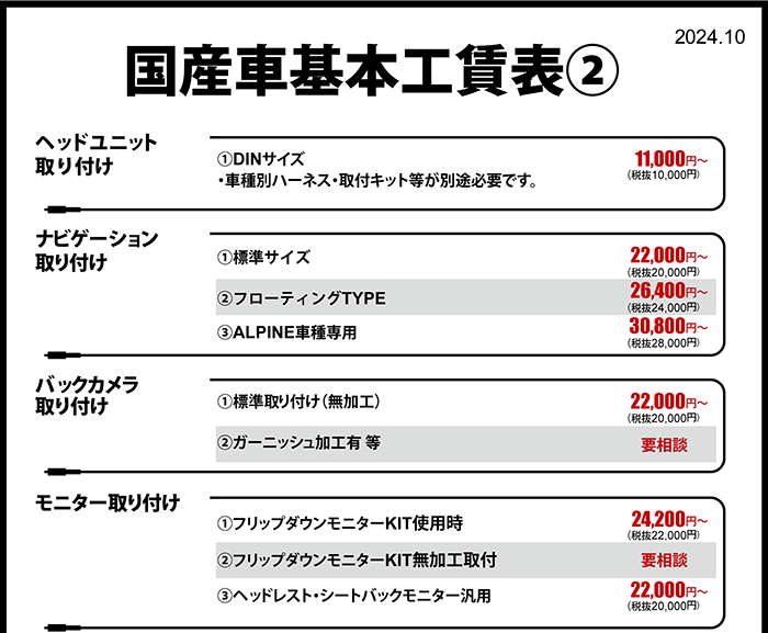 国産車基本工賃表②