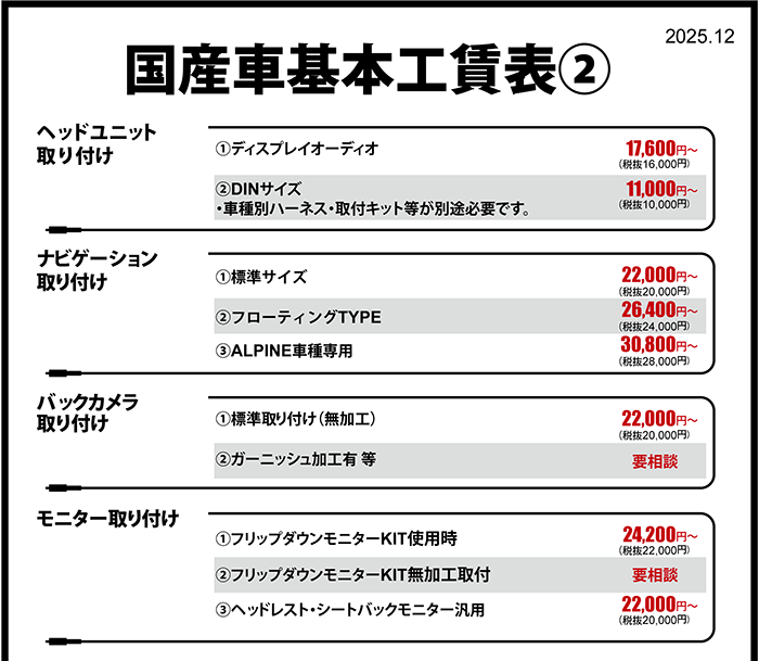 国産車基本工賃表②